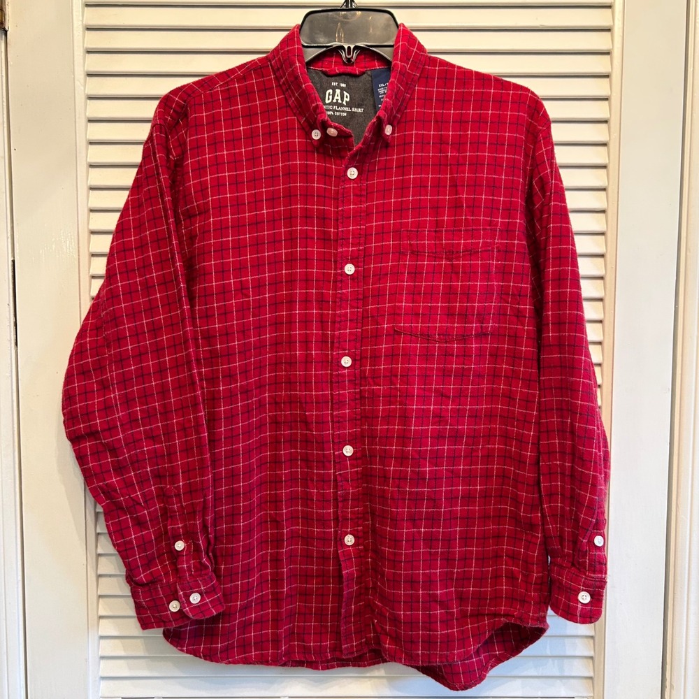 GAP Kids XXL Red‎ Plaid Flannel Shirt Button Down Long Sleeve Cotton